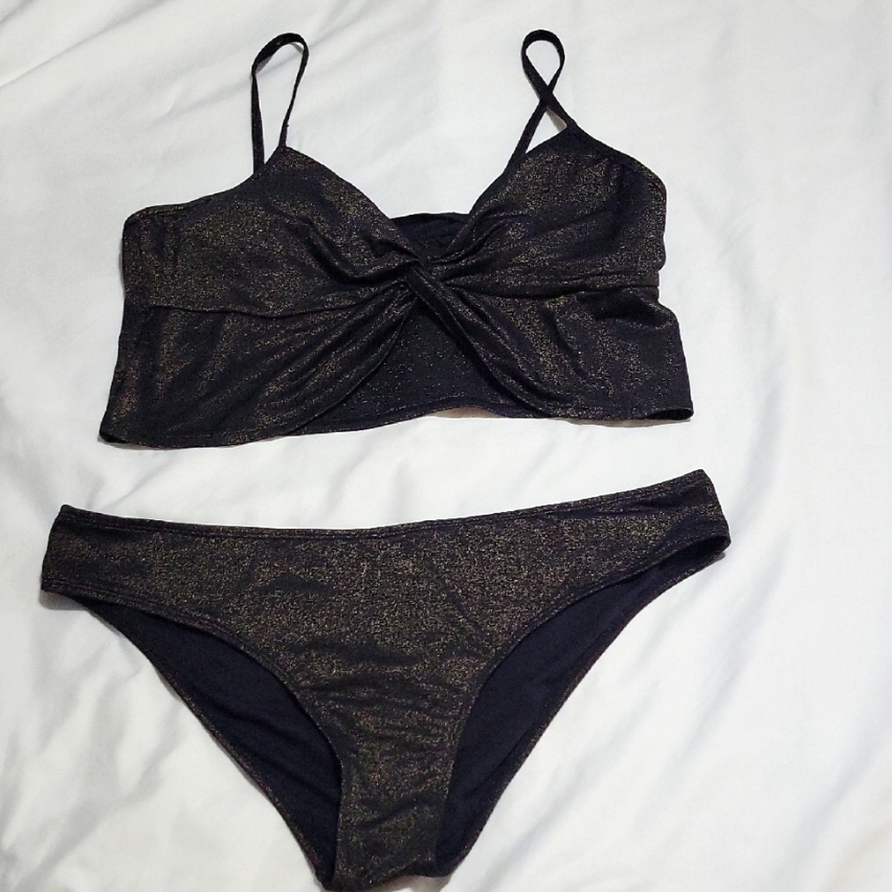 CUPSHE Black & Gold Glitter Bikini Women's Size L